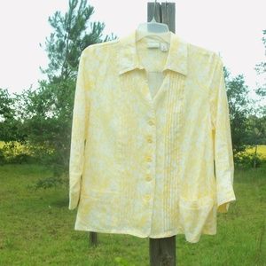 Kim Rogers Petite large blouse  yellow white linen